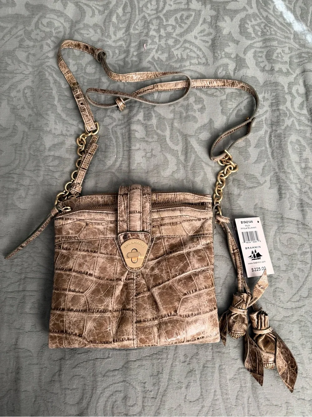 Brahmin Croc-Embossed Crossbody Bag - Taupe Brown